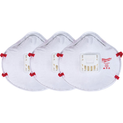 MILWAUKEE DISPOSABLE RESPIRATOR - N95 PARTICULATE WITH VALVE - 3 PACK
