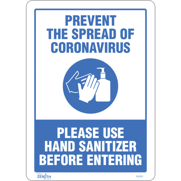 "PREVENT CORONAVIRUS, PLEASE USE HAND SANITIZER" SIGN