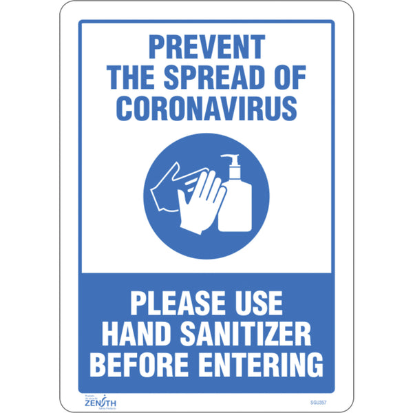"PREVENT CORONAVIRUS, PLEASE USE HAND SANITIZER" SIGN